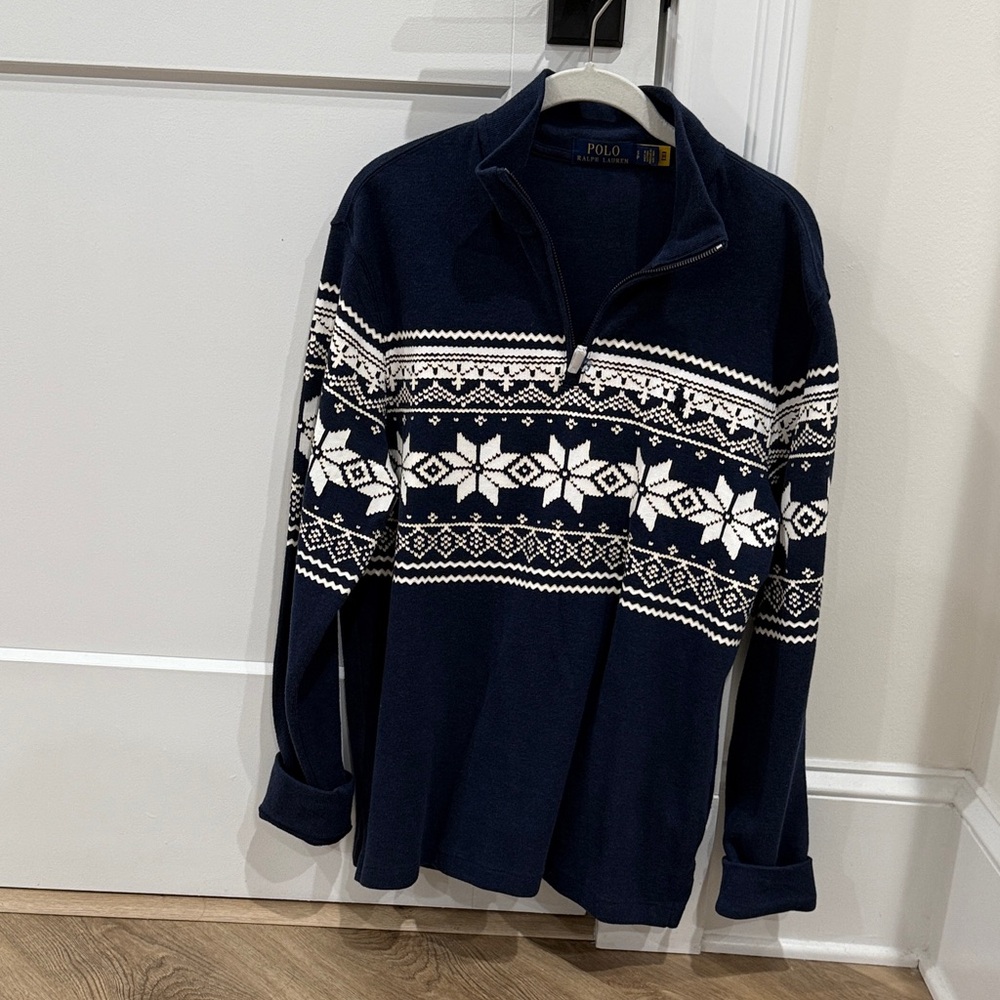 Polo by Ralph Lauren Men's Zip-Up Sweater in Navy and White